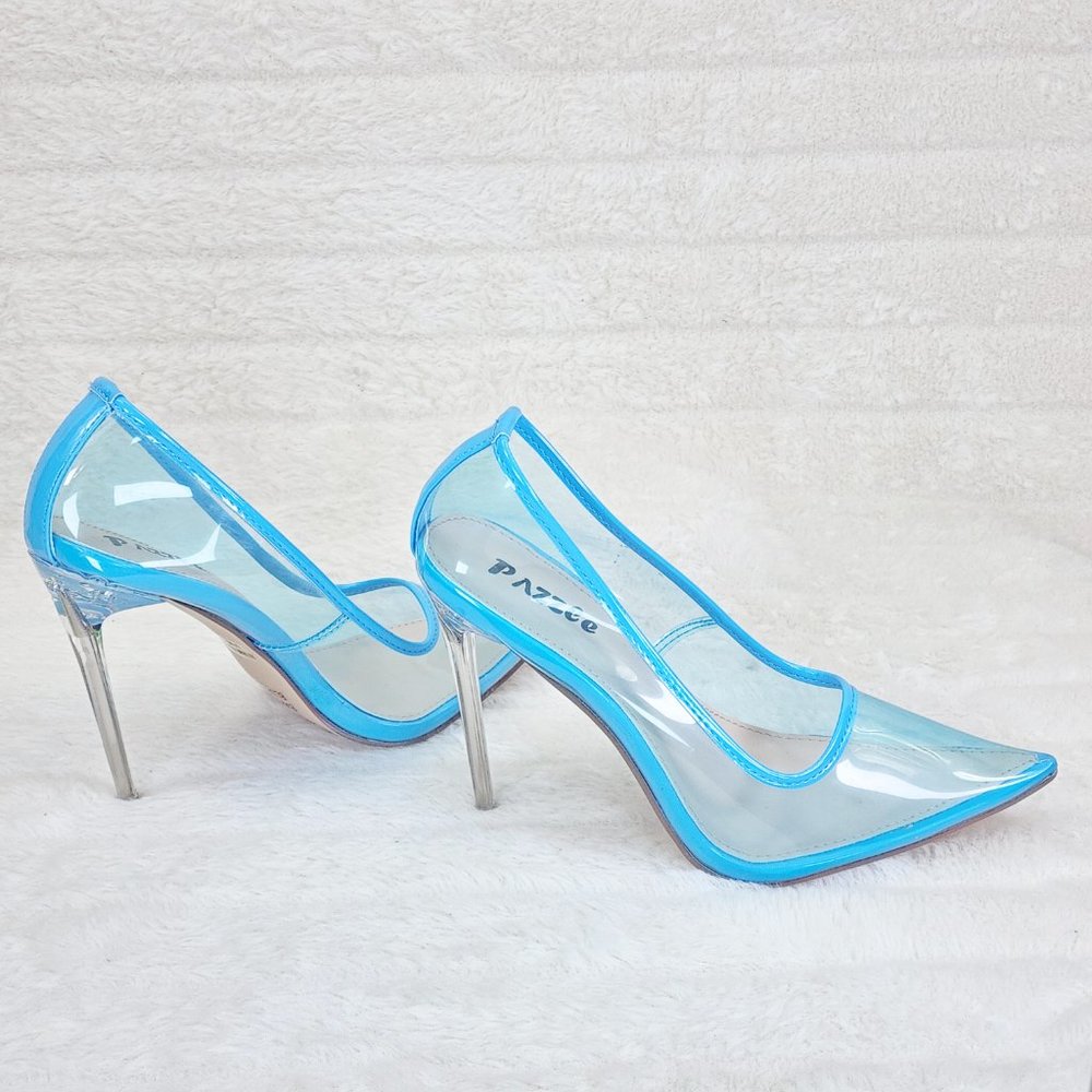 PVC Jelly Translucent High Heel Pointy Toe Stiletto Pumps Shoes Blue Ba…